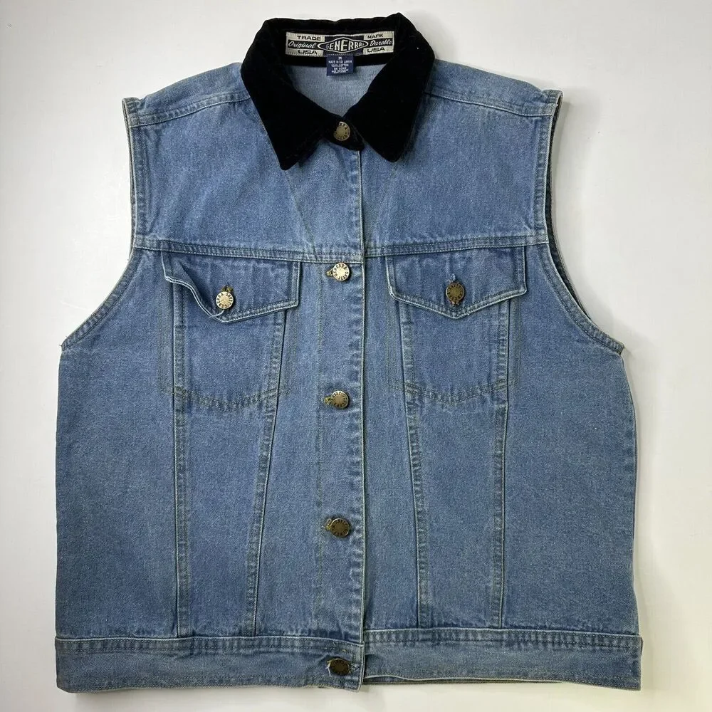 Vintage Hand Painted Denim Vest Womens Size M Forest‎ Stars Generra Art To Wear